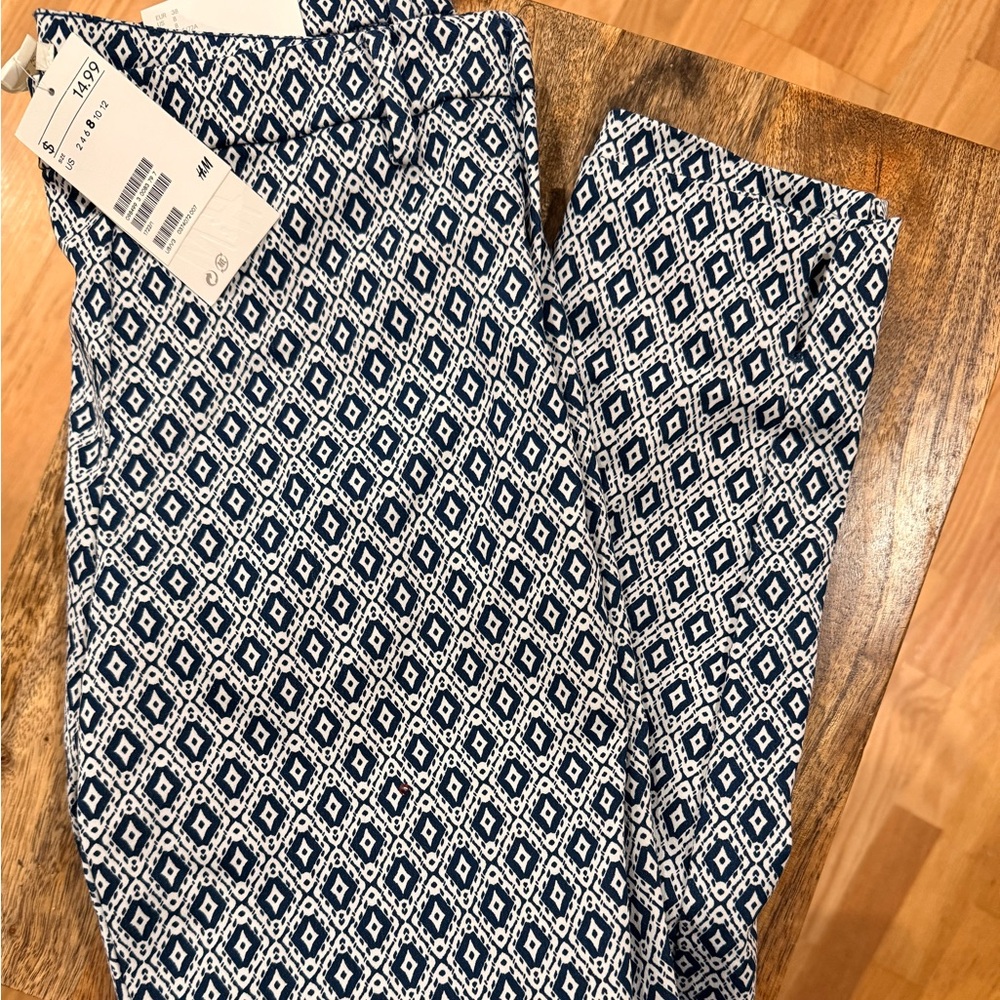 H&M Navy and White Patterned Trousers